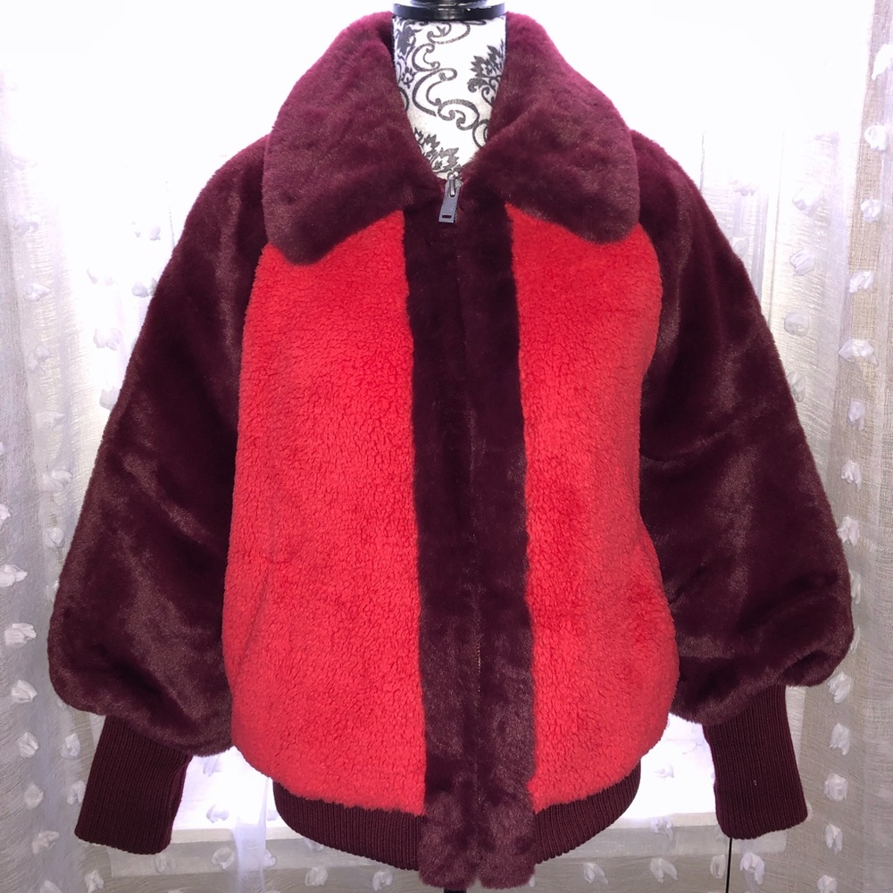 UGG - Small - Spanish Red Augusta Sherpa Faux Fur Baseball Jacket - NWT